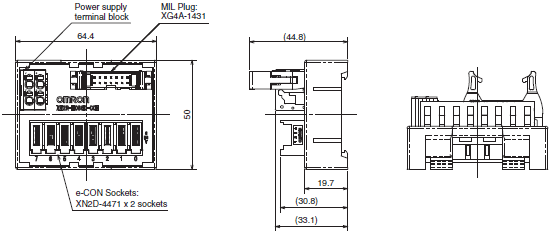 XW2R (General-purpose devices) Dimensions 2 