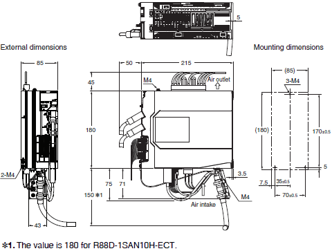 R88M-1A[] / R88D-1SAN[]-ECT Dimensions 2 