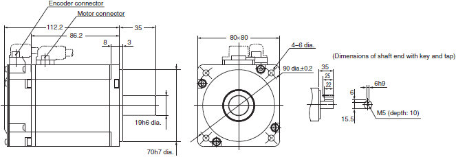 R88M-K, R88D-KN[]-ML2 Dimensions 22 